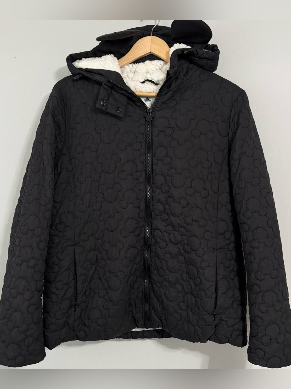 Disney Parks Black Mickey Mouse Quilted Puffer Fleece Hoodie Jacket